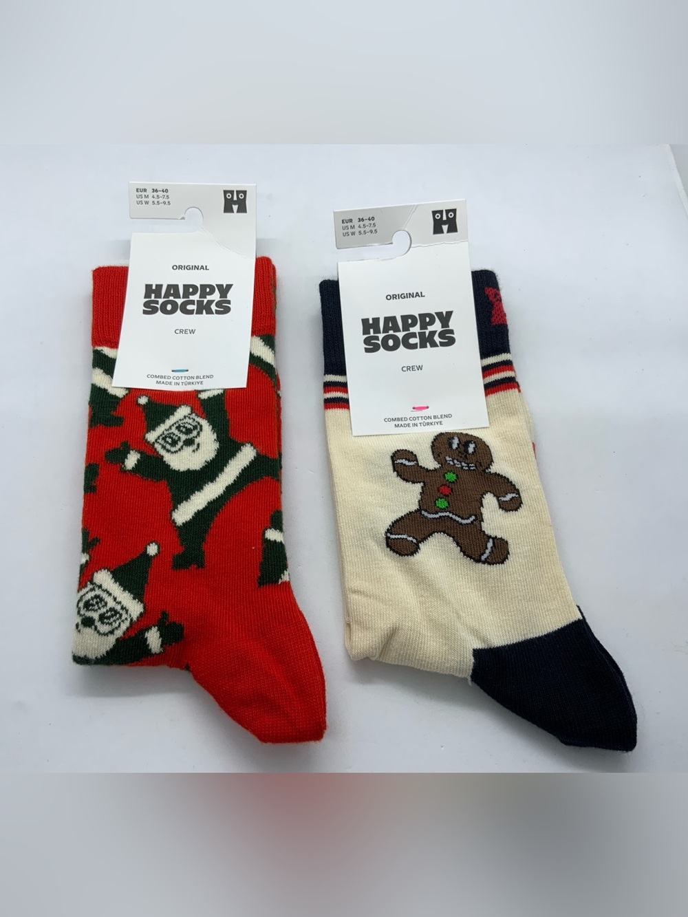 Happy Socks Holiday Crew Socks - Red & Cream